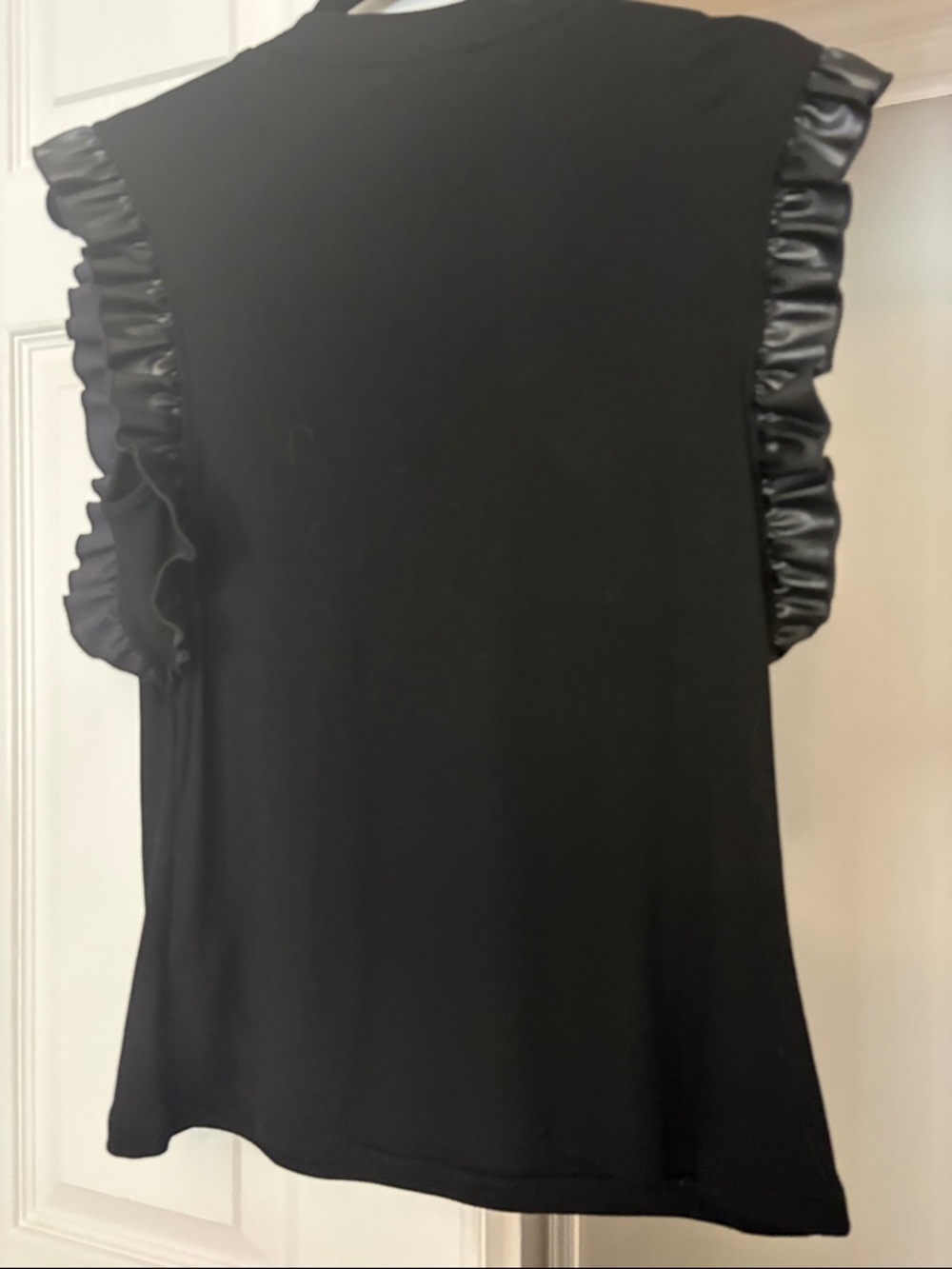 Doe & Rae Black Ribbed Tank with Satin Ruffle Sleeves - Picture 4 of 4